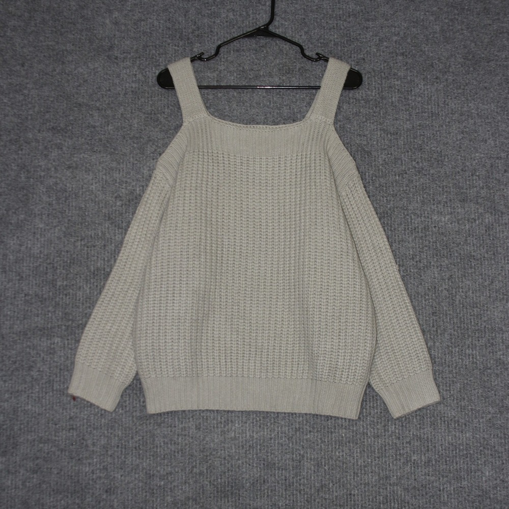 Dainty Hooligan Cold Shoulder Sweater Knit Square Neck Long Sleeve Light Gray S